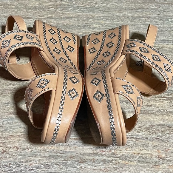 Tory Burch Natural Vachetta Ankle Strap Wedge Calf Leather Sandals - Picture 8 of 16